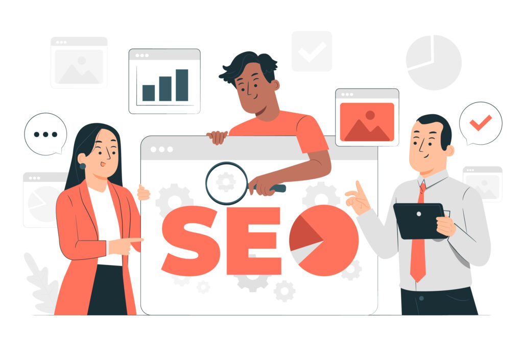 Gráfico ilustrando estratégias de SEO em 2025, com ícones representando conteúdo de qualidade, otimização para busca por voz e experiência do usuário.